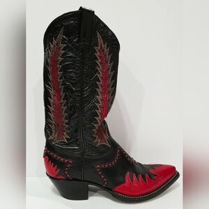 Tony Lama X68536 RED FLAME Black Boot Leather Cowboy Western Stitched 6.5 B Used